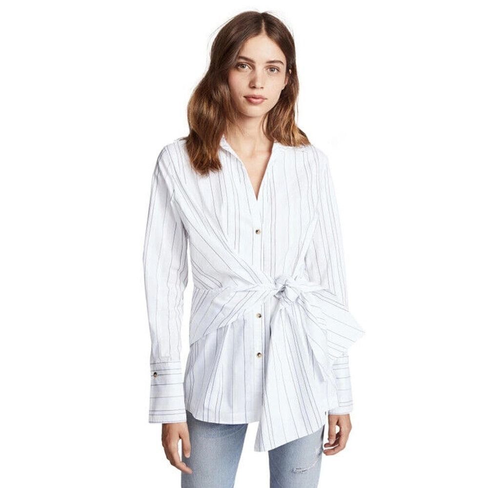 BROCHU WALKER Striped White button down crewe wrap top size xs